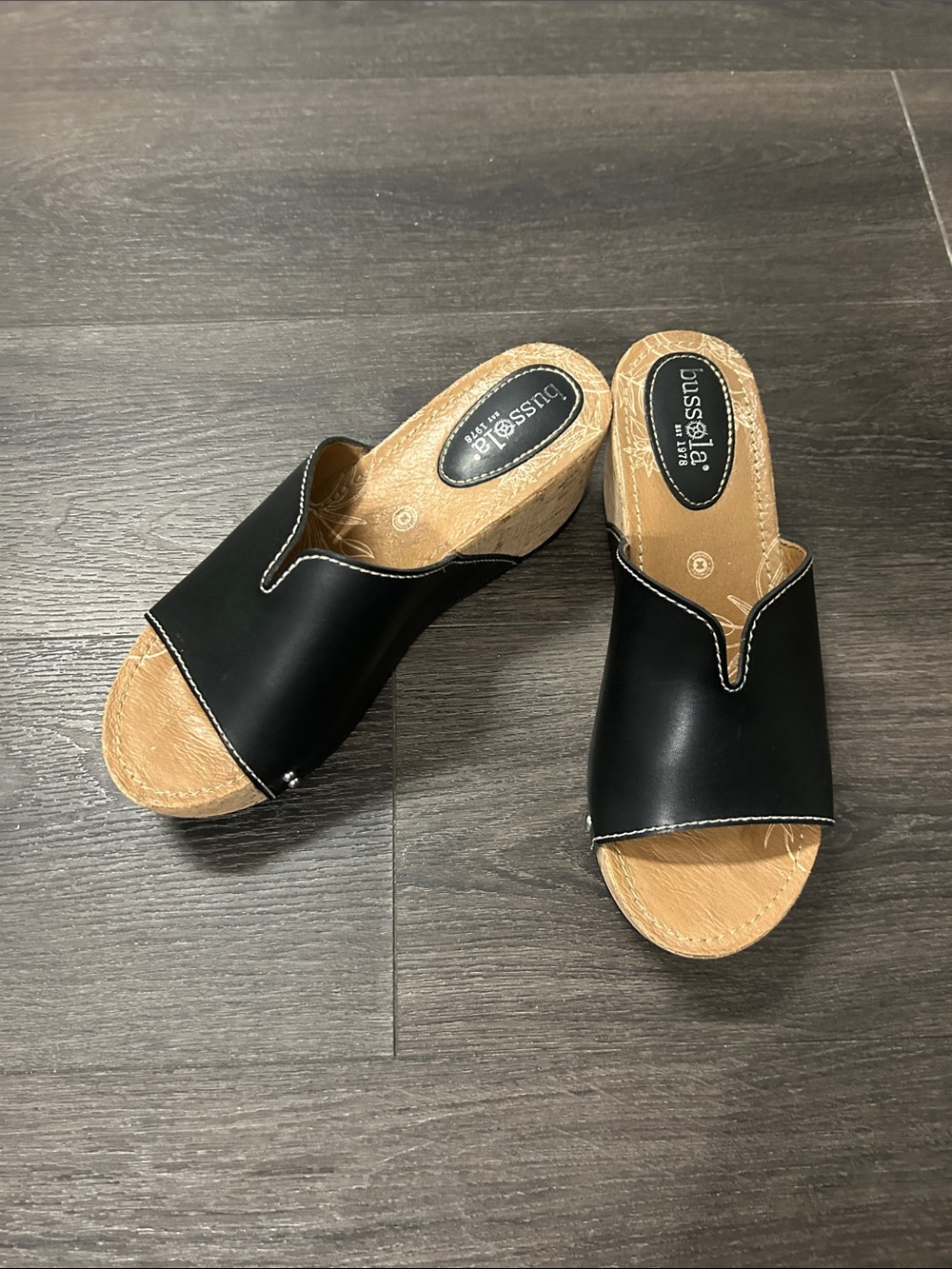 bussola Formentara Black Open-Toe Slip-On Wedge Mules